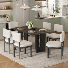 Load image into Gallery viewer, Dining Table Set With 6 Upholstered Chairs, Rectangular Table With Cutout Legs