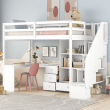Load image into Gallery viewer, Loft Bed With L Shaped Desk, Drawers, Cabinet, And Storage Staircase