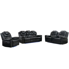 Load image into Gallery viewer, 3 Pieces Recliner Sofa Sets Home Theater Seating Manual Recliner Chair With Center Console And LED Light Strip For Living Room