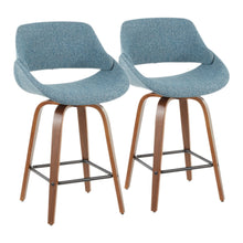Load image into Gallery viewer, Fabrico - Mid-Century Modern Counter Stool (Set of 2) - Walnut / Blue