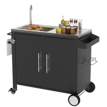 Load image into Gallery viewer, Outdoor Grill Cart With 304 Stainless Steel Sink And Cabinet - Black / Silver