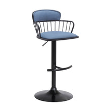 Load image into Gallery viewer, Fabric With Metal Swivel Low Back Adjustable Height Bar Chair - Blue And Black