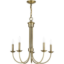 Load image into Gallery viewer, Five Light Metal Dimmable Chandelier With Shades - Antiqued Brass