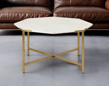 Load image into Gallery viewer, Genuine Marble And Metal Octagon Coffee Table - White And Gold