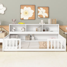 Load image into Gallery viewer, Floor Bed With Bedside Bookcase, Shelves, Guardrails