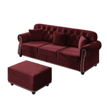 Load image into Gallery viewer, Upholstered 3 Seater Sofa Set With Ottoman