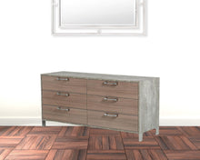 Load image into Gallery viewer, Gray Solid Wood Six Drawer Dresser - Brown Oak