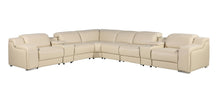 Load image into Gallery viewer, Italian Leather Power Reclining Curved Seven Piece Corner Sectional With Console - Beige