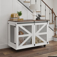 Load image into Gallery viewer, Mobile Dog Crate With Flip Top Feeding Door, Dual Access & 5 Caster System (2 Locking) - Brown White