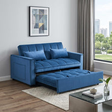 Load image into Gallery viewer, Sleeper Loveseat With Toss Pillows - Blue / Black