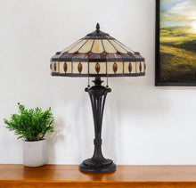 Load image into Gallery viewer, Metal Two Light Candlestick Table Lamp With Ivory And Red Dome Shade - Black