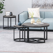 Load image into Gallery viewer, Icebergs - 3 Piece Coffee Table Set With Wood Top And Iron Base - Black / Gray