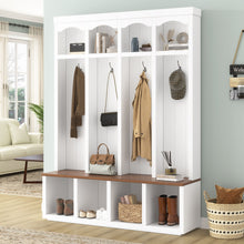 Load image into Gallery viewer, Entryway Hall Tree With Bench, 4 Hooks & Open Storage Space