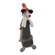 Load image into Gallery viewer, Fabric Rodent Christmas Figurine (Set of 2) - Gray / Brown / Red