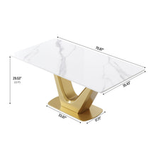 Load image into Gallery viewer, 70.84" Modern Artificial Stone Panel V-Shaped Metal Legs, Can Accommodate 6-8 People - White / Gold