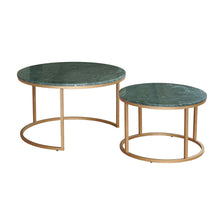 Load image into Gallery viewer, Genuine Marble Iron Round Frame Nested Coffee Tables (Set of 2) - Green / Gold