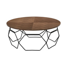 Load image into Gallery viewer, 36" Solid Wood And Metal Round Coffee Table - Brown And Black