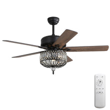 Load image into Gallery viewer, Ceiling Fan With Crystal Lampshade, 5 Blades, DC Motor, 6 Speed Remote Control, 1 / 4 / 8 Hour Timer - Black