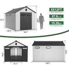 Load image into Gallery viewer, 8 Ft. W X 12 Ft. D Plastic Storage Shed With Floor - Black / Gray