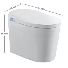 Load image into Gallery viewer, Tankless Smart Toilet With Bidet Built In, 1 Piece, Auto Flush, Auto Open / Close, Heated Seat, Bubble Wash, Warm Water And Dry, Adjustable Temp, Remote Control Side Know - White