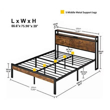 Load image into Gallery viewer, Metal Platform Bed Frame With Wooden Headboard And Footboard With USB Liner, No Box Spring Needed, Under Bed Storage