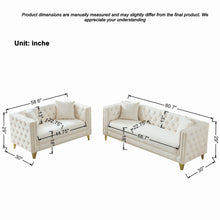 Load image into Gallery viewer, 3 And 2 Seater Deep Seat Sofa With Button Nailhead, Square Arm Couches, Furniture For Living Room - Beige