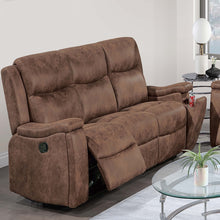 Load image into Gallery viewer, 1 Piece Manual Motion Sofa Console Loveseat With Plush Back Cushion And Hidden Cup Holder - Walnut