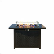 Load image into Gallery viewer, Outdoor 2 In 1 Propane Fire Pit Table With Lid & Glass Shield, Rectangular Fire Table, Lava Rock & Cover - Black