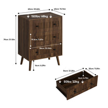Load image into Gallery viewer, 3 Drawer Dresser, Storage Cabinet With Vertical Grooves For Bedroom - Walnut