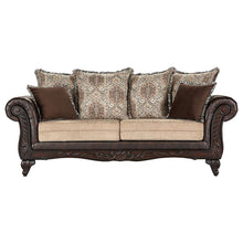 Load image into Gallery viewer, Brookridge - Rolled Arm Sofa With Ornate Details And Mixed Upholstery - Brown