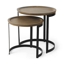 Load image into Gallery viewer, Solid Wood Iron Round Nested Tables (Set of 2) - Brown / Black