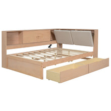 Load image into Gallery viewer, L-Shaped Daybed Corner Bed Under Bed Drawers With Storage Bookcase And Upholstered Headboard And USB Charging Ports