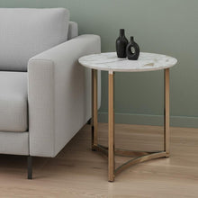 Load image into Gallery viewer, Stone And Metal Round Frame End Table - White / Champagne
