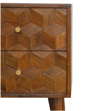 Load image into Gallery viewer, 22" Solid Wood Carved Geometric Two Drawer Nightstand - Chestnut