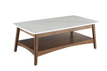 Load image into Gallery viewer, Stone Rectangular Coffee Table With Shelf - Walnut And White