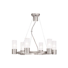 Load image into Gallery viewer, 20" Six Light Metal Dimmable Chandelier With Shades - Nickel / Clear