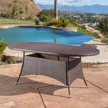 Load image into Gallery viewer, Outdoor Oval Dining Table With Silver Tipped Legs - Brown Multi