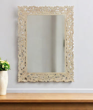 Load image into Gallery viewer, 47" Antiqued Solid Carved Scrollwork Accent Mirror - White