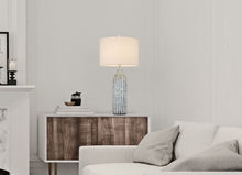 Load image into Gallery viewer, Glass Table Lamp With White Drum Shade - Aqua And Gray