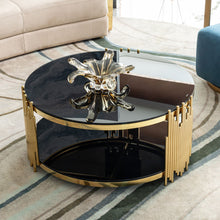 Load image into Gallery viewer, Elegant Round Table With Double Layer Tempered Glass Top And Stainless Steel Frame For Living Room