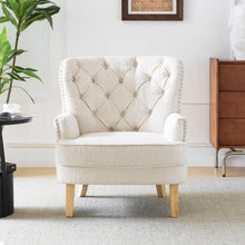 Load image into Gallery viewer, Vintage Style Club Chair, Granular Plush Fabric, Rubber Wood Legs - Almond