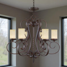 Load image into Gallery viewer, 27" Six Light Metal Dimmable Chandelier With Shades - Bronze / Cream