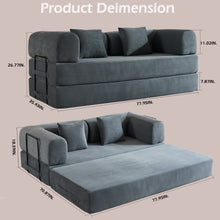 Load image into Gallery viewer, Convertible Sleeper Sofa Bed With Cylindrical Pillow, With Fixed Shape Frame