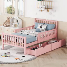 Load image into Gallery viewer, Platform Bed With Guardrails On Both Sides And 2 Storage Drawers