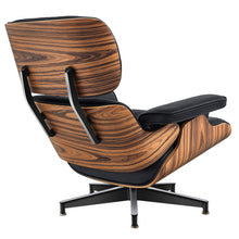 Load image into Gallery viewer, 27" Tufted Genuine Cowhide Swivel Lounge Chair With Ottoman - Black / Light Brown