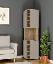 Load image into Gallery viewer, 72" Wood Corner Bar Cabinet With Four Doors - Brown And Taupe
