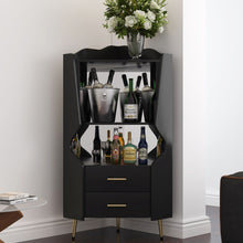 Load image into Gallery viewer, Corner Bar Cabinet With Mirrored Back, 2 Open Shelves & 2 Drawers, High Legs For Easy Cleaning