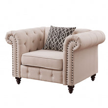 Load image into Gallery viewer, Linen And Black Tufted Chesterfield Chair - Beige