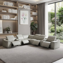 Load image into Gallery viewer, Italian Leather Power Reclining U Shaped 8 Piece Corner Sectional With Console - Light Gray