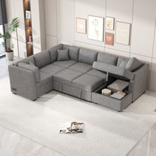 Load image into Gallery viewer, U-Shaped Sectional Sofa Pull Out Sofa Bed With Two USB Ports, Two Power Sockets, Three Back Pillows And A Storage Chaise For Living Room